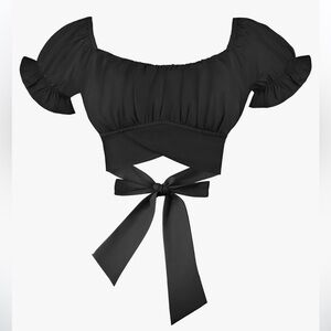 Ruffle Short Sleeve Tie Back Crop Top